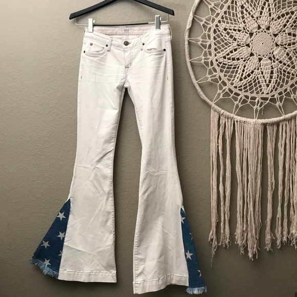 Hudson Jeans Denim - HUDSON Bellbottom Flared Off White Jeans w/ Stars